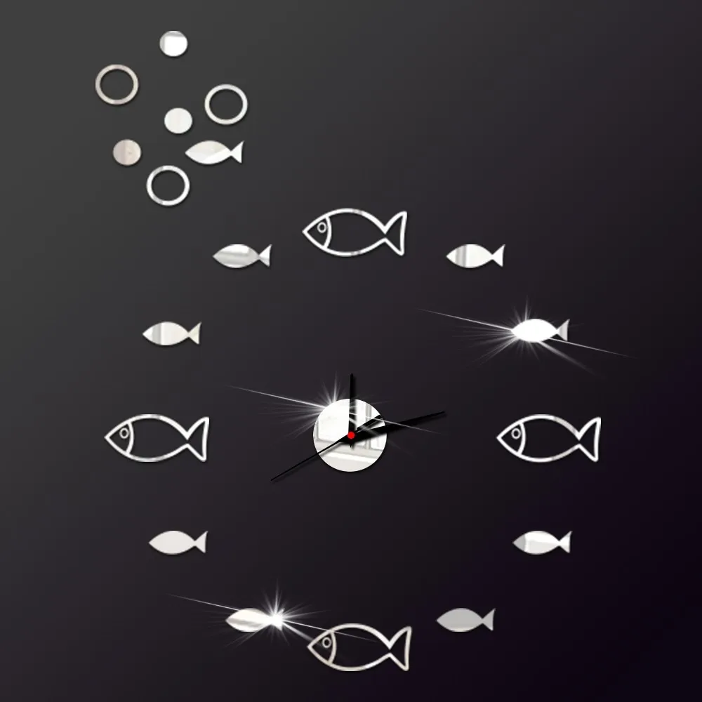 Small Fish Bubbles Diy Self--adhesive 3d Modern Design Wall Clock Home Decorative Quartz Sticker | Дом и сад