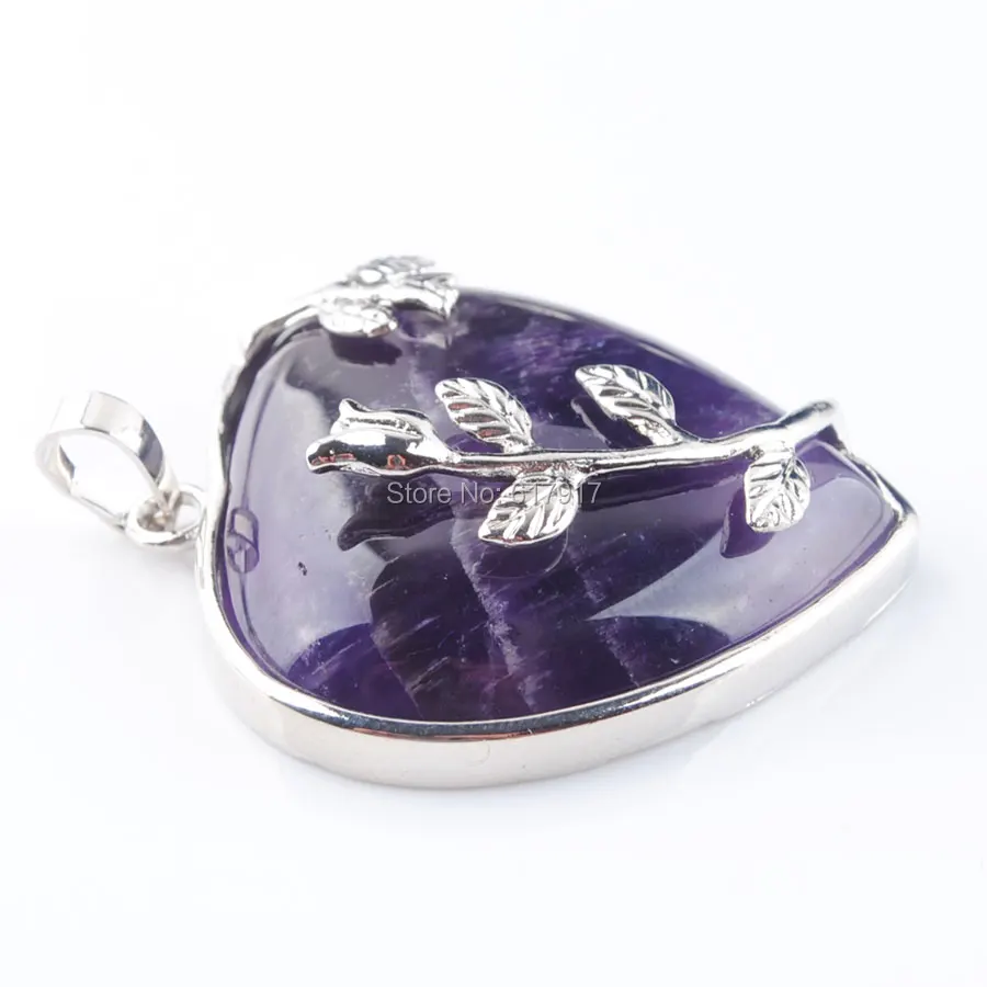 RONGZUAN Love Heart Pendant Necklace Chain Natural Amethysts Gem Stone Jewelry Flower &amp Women Jewellery TN3181 | Украшения и