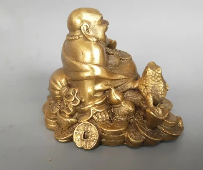 Чистая медь Китай статуя Будды с золотой жабой Maitreya|Статуи и скульптуры| |