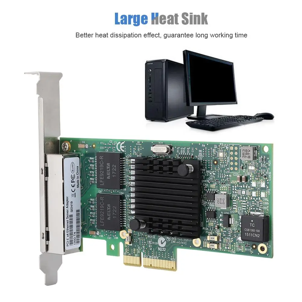 PCI-E 4-портовый сервер Gigabit Ethernet адаптер для сетевой карты intel i350 T4 PCI-Ex4 10/100/1000 Мбит/с