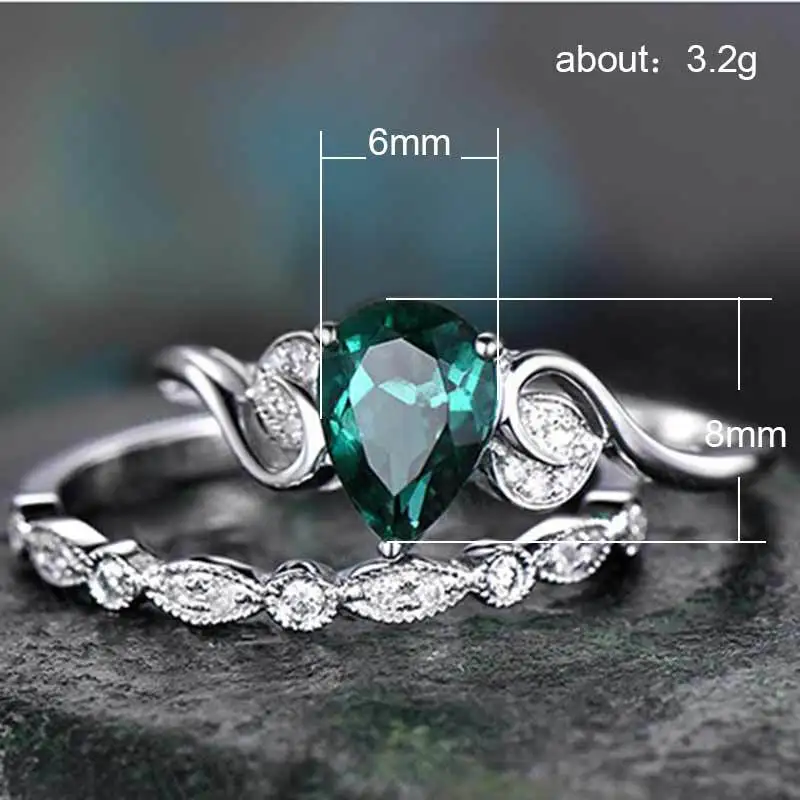 

Huitan 2PC Wedding Ring Set With Green Cubic Zircon Prong Setting Engagement Wedding Ring For Women Classic Jewelry Wholesale