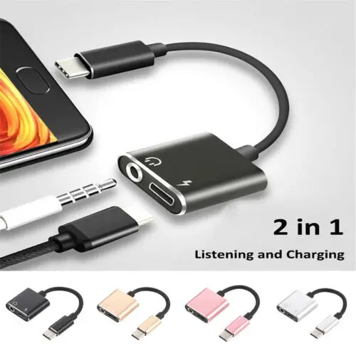 Адаптер для зарядки и наушников 2 в 1 Type C на 3 5 мм разъем Aux аудио USB кабель|Адаптеры