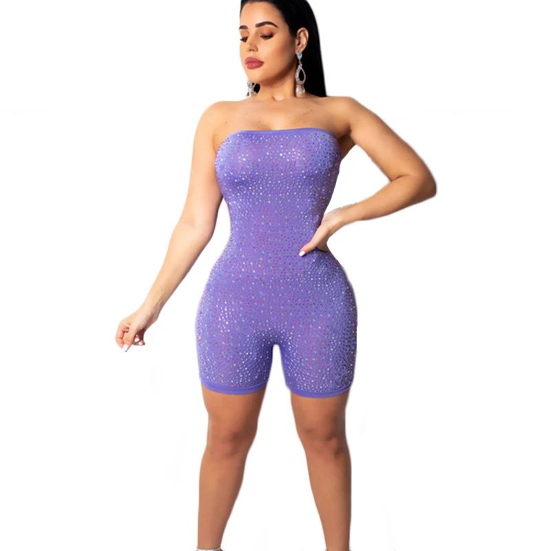 

Newest women playsuits rompers shorts Hot summer Off shoulder strappy Club Streetwear One piece beading bodycon jumpsuits 2019