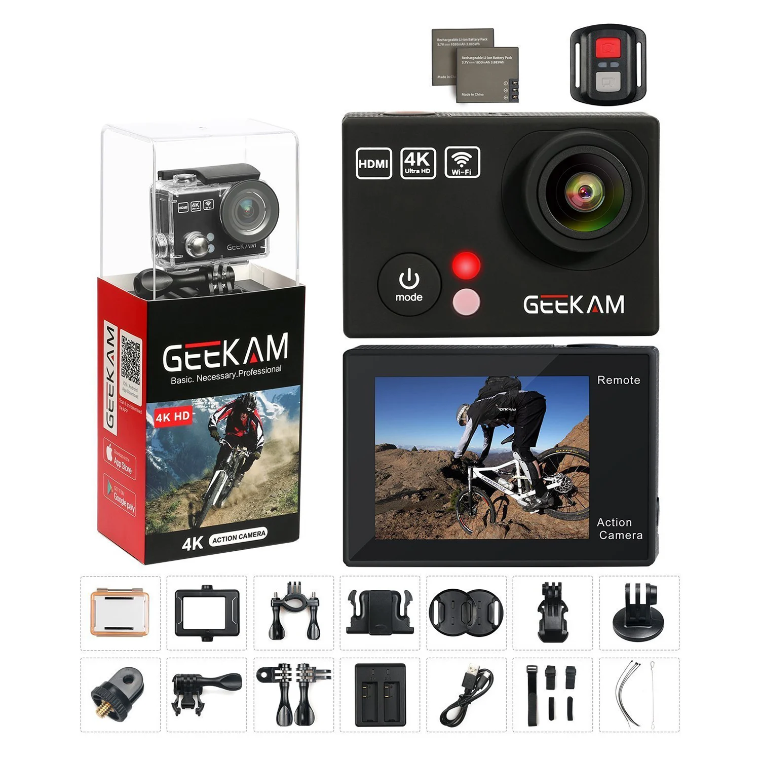 Горячая Экшн камера TTKK Geekam 4 K водостойкая экшн с Wi Fi пультом дистанционного