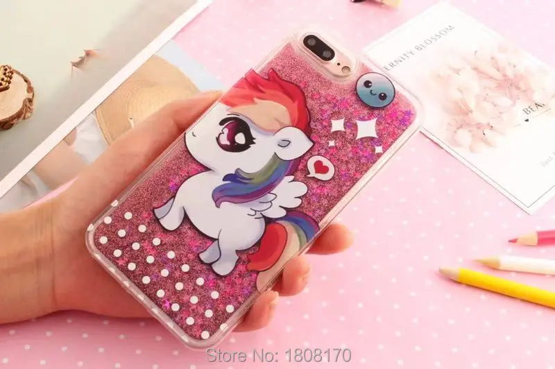 Bling Dynamic Liquid Unicorn Horse TPU PC чехол для Iphone XR XS Max X 8 7 6 6S Plus Блестящий зыбучий песок