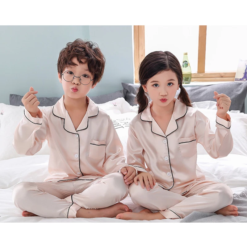 1 комплект модные шелковые пижамы для мальчиков и девочек пижама детская одежда