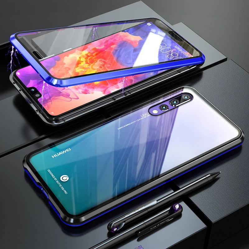 Роскошный магнитный металлический чехол бампер 360 для Huawei P20 Pro из закаленного
