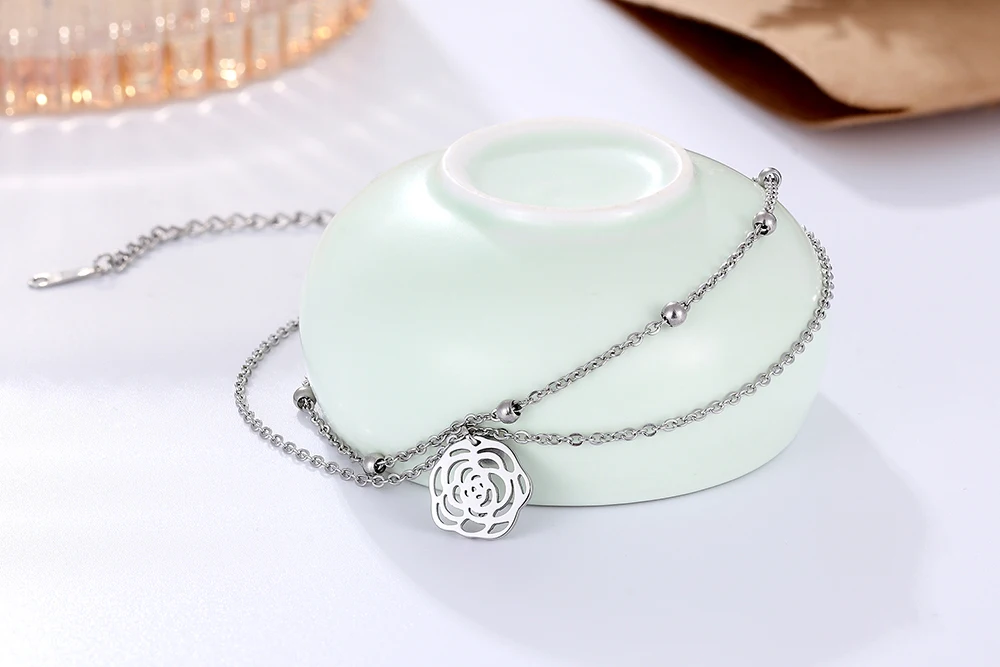 Браслеты на ногу для женщин и девушек анклеты из нержавеющей стали с двойной