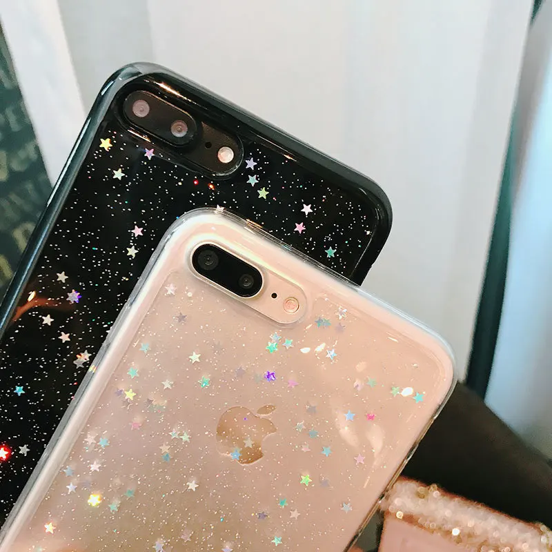 Милый чехол с блестками для Iphone 6 7 8 Plus глянцевый эпоксидный звездное сердце
