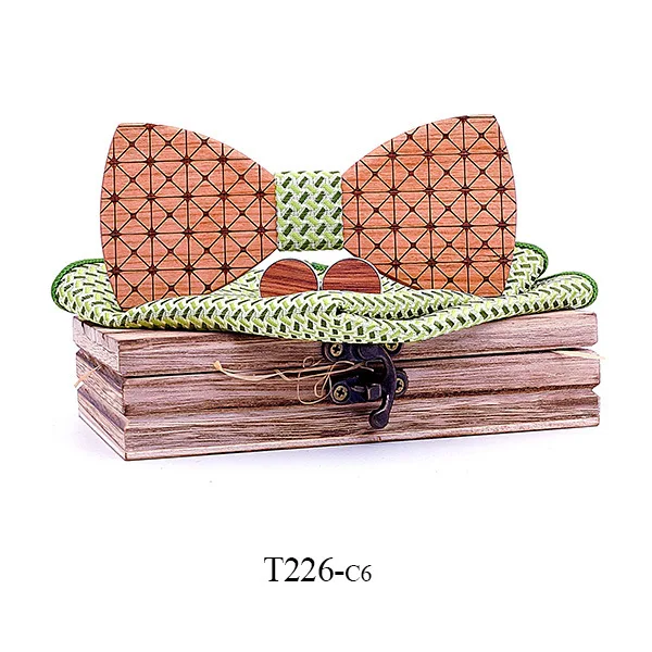 Мужской ажурный галстук-бабочка ручной работы запонки из вишневого дерева