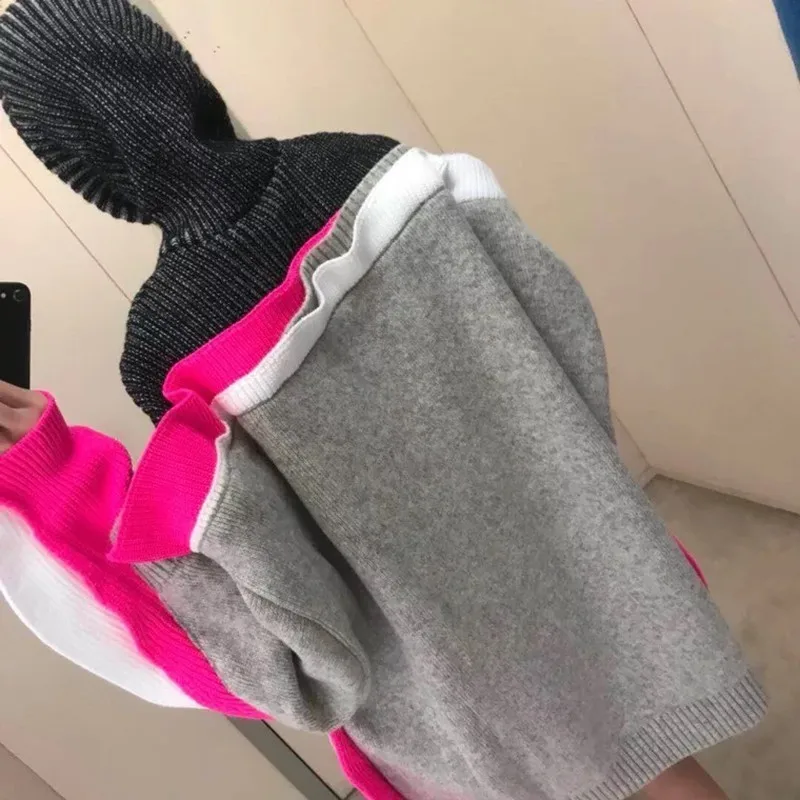 CHICEVER 2019 New Patchwork Vintage Sweater For Women Tops Hit Color Ruffles Pullovers Female Top Jumper Clothes Fashion Korean | Женская