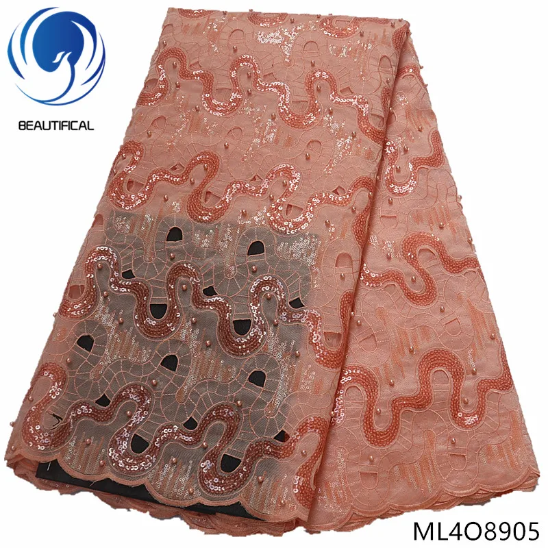 BEAUTIFICAL embroidered organza lace gold sequin fabric with beads african materials 5yards/lot on sales ML4O89 | Дом и сад