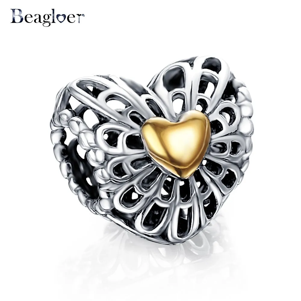 Beagloer Серебряное сердце цветок бисера Серебряные кубические бусины подходят