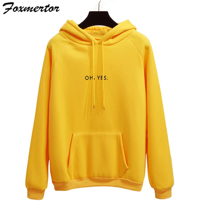 

Женская толстовка с капюшоном и надписью Oh Yes, зимний флисовый пуловер в стиле Харадзюку, свободная толстовка, спортивная одежда, 10 цветов, ...