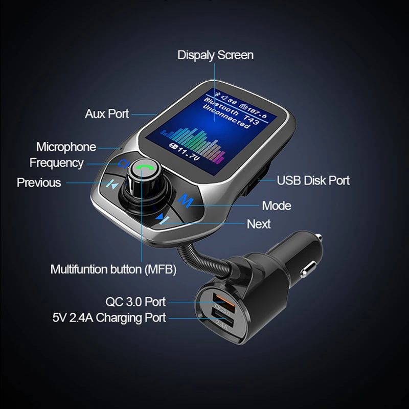 ANLUD цветной экран FM передатчик Комплект беспроводной связи bluetooth для автомобиля