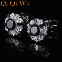 new silver plated black jewelry crystal rhinestone cufflinks wedding shirt cuff links for mens gifts classic luxury qi qi wu