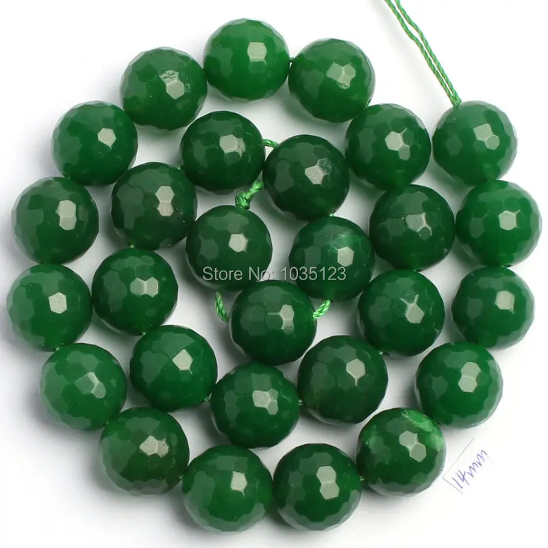 

High Quality 14mm Pretty Green Jades Faceted Round Shape DIY Gems Loose Beads Strand 15" Jewelry Making w1662
