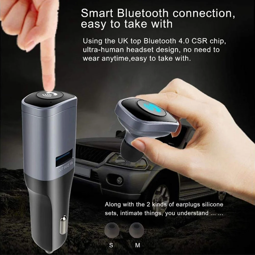 2 в 1 USB Автомобильное зарядное устройство 5 В/2.1A с беспроводной Bluetooth 4 0 гарнитура