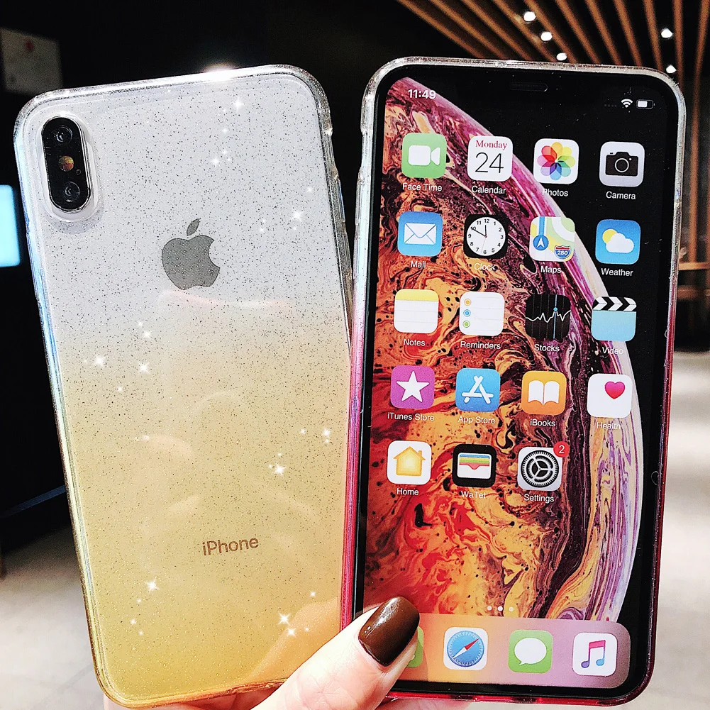 Jetjoy для iPhone 7 Plus X 8 градиентный блестящий чехол телефона XS/XS MAX/6 TPU Мягкий цветной |