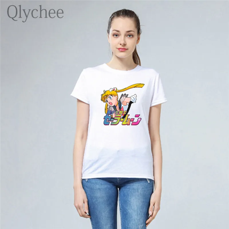 Qlychee Harajuku аниме Сейлор Мун женская футболка с коротким рукавом Свободная белая