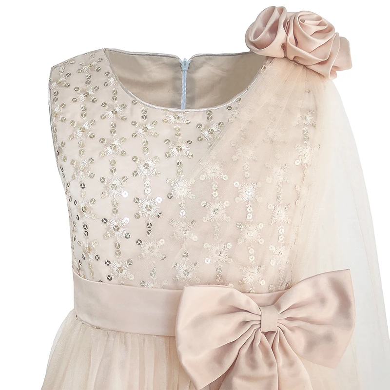 Flower Girls Dress Beige Sparkling Sequin Wedding Princess 2020 Summer Party Dresses Children Clothes Pageant Sundress Vestidos |