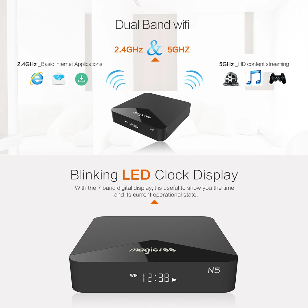 Magicsee N5 2 ГБ/16 ГБ Android 7.1.2 TV Box Amlogic S905X Четырехъядерный 4K 4G/5G двухдиапазонный WiFi BT4.1 HD