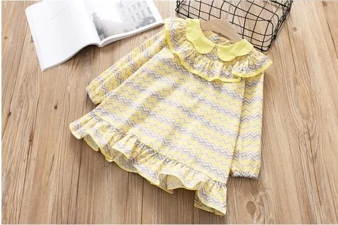 spring girl dress striped cotton yellow long sleeve ruffles baby frock kids dresses for girl's clothing fashion children clothes | Детская