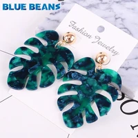 2019 hot bohemia za jewelry acrylic leaves dangle earrings for women fashion geometry plant earrings acetate brincos statement