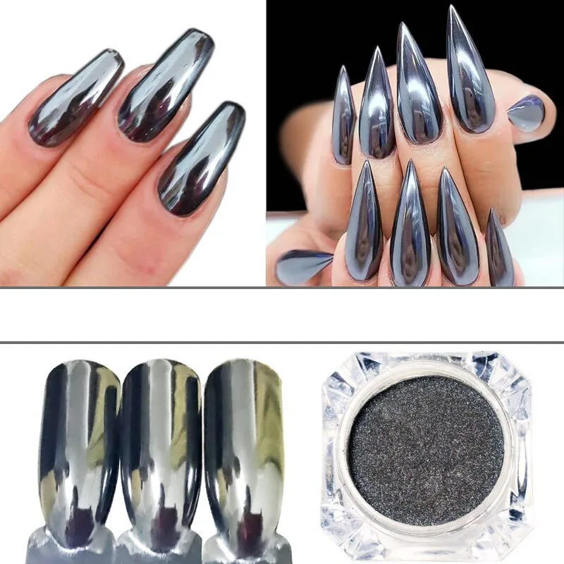 Blueness 1 г/кор. металлический лак для ногтей серебряный черный порошок хромового