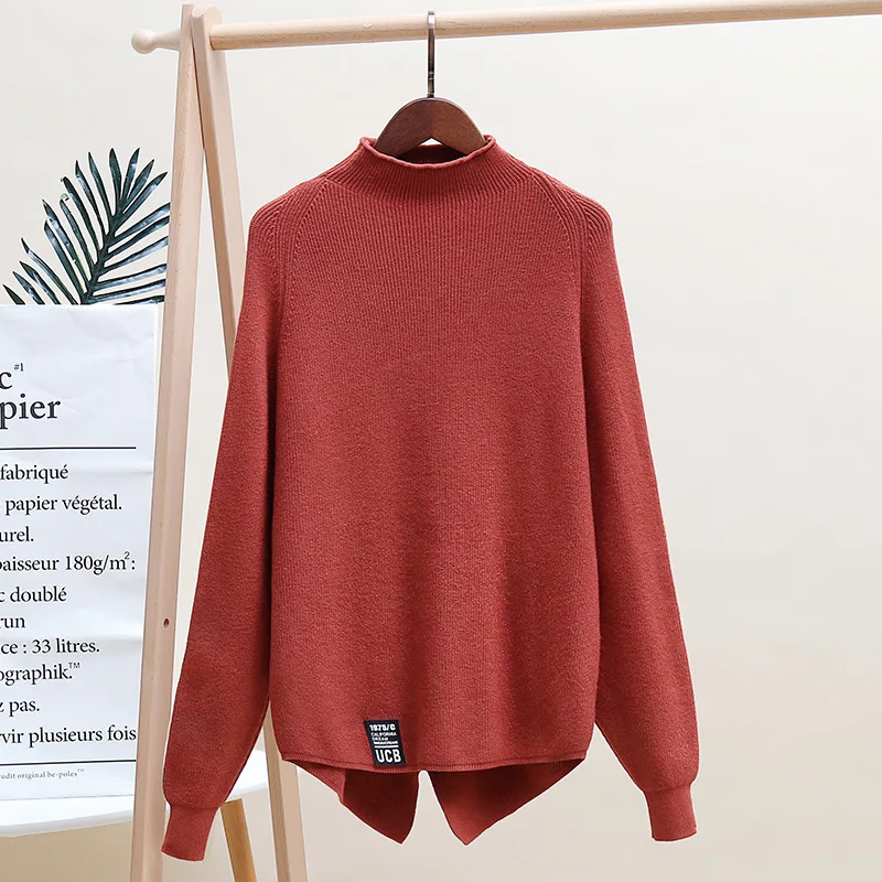 Casual Style Knitted Sweater Ladies Long Sleeved Solid Color Loose Irregular Pullovers Sweaters | Женская одежда