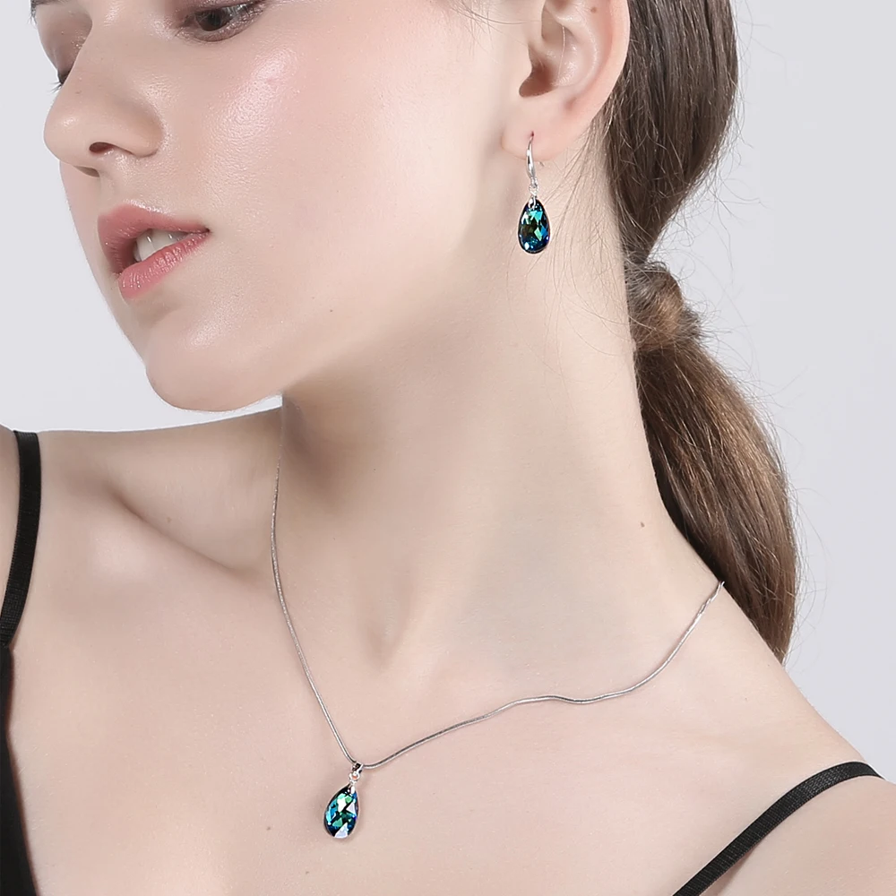 Женский комплект украшений Malanda из колье и сережек капель с кристаллами Swarovski для