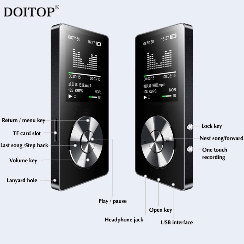 DOITOP встроенный громкий динамик HIFI Звук Мини Автомобильный MP3 плеер 8 Гб цветной