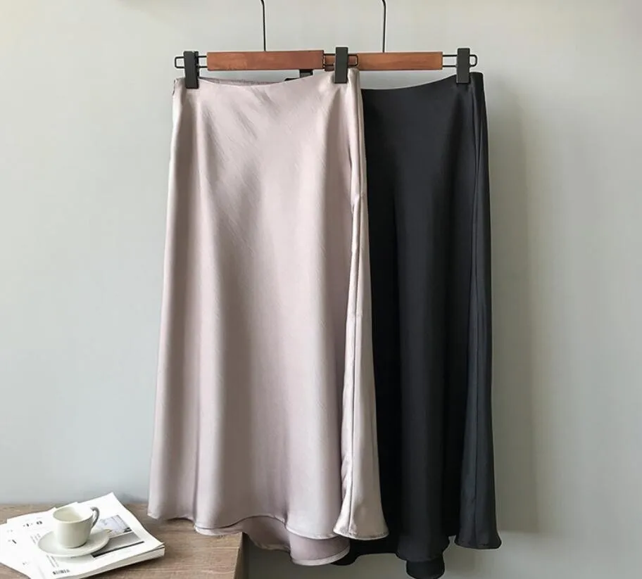 Юбка Женская атласная с высокой талией длинная блестящая юбка миди из