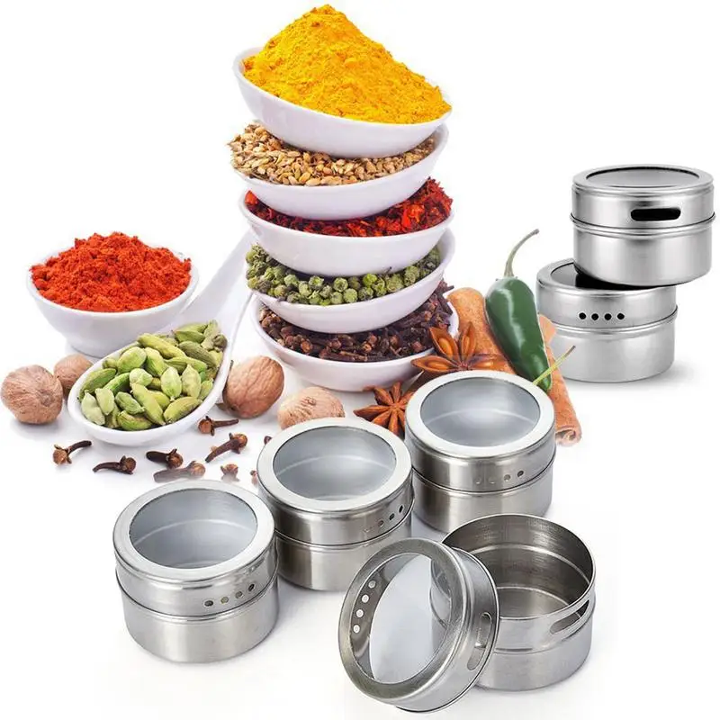 9/12 шт Нержавеющая сталь Магнитная многоцелевой хранилище специй банки соль и