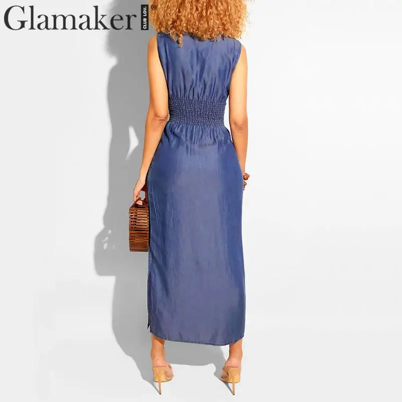 Женское платье большого размера Glamaker винтажное свободное джинсовое хлопковое