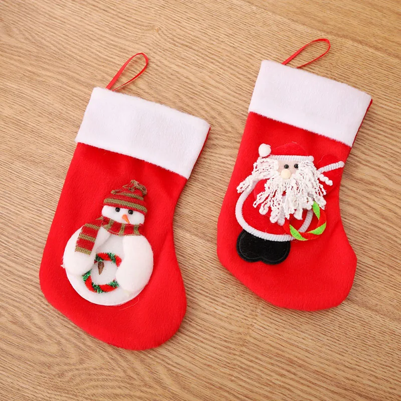 

10 Pcs/Lot Polyester Santa Claus Snowman Christmas Xmas Socks Stockings Sack Decorations Candy Gift Bags for Children Tree 2018