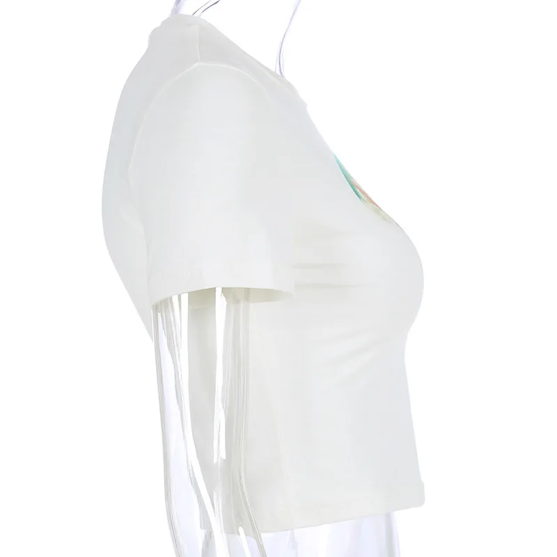 Женский укороченный топ с круглым вырезом и коротким рукавом летняя уличная