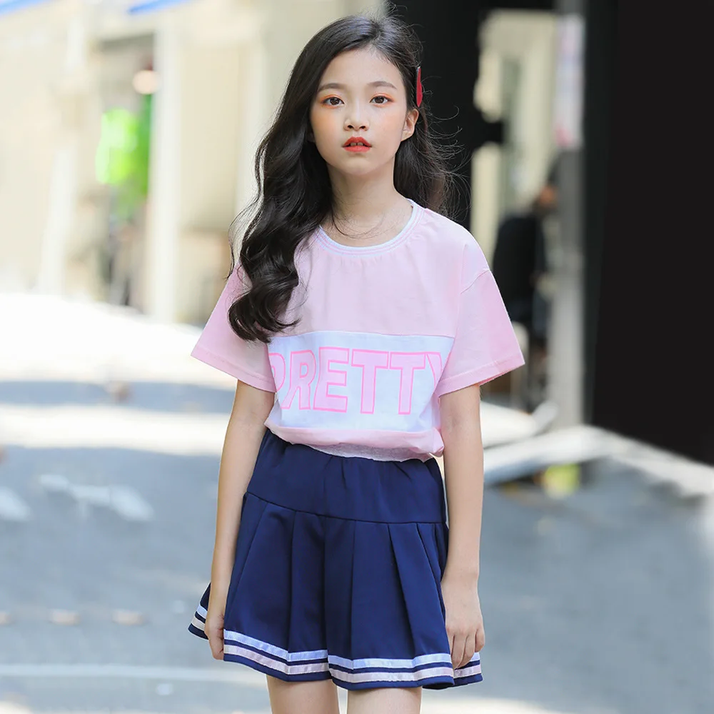 Милые школьные наряды для девочек подростков футболка с короткими рукавами +