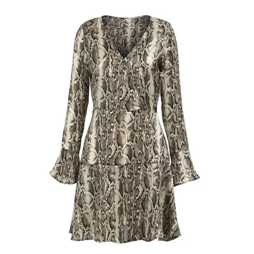 2019 женское модное мини платье с длинным рукавом в богемном стиле принт змеиной