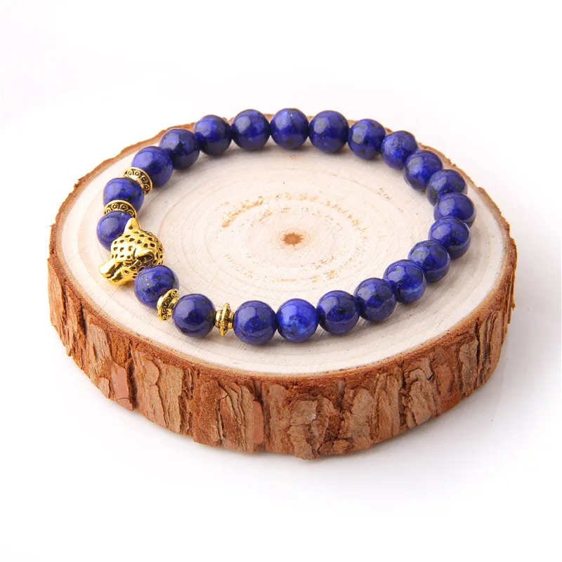Мужской браслет из бисера Лазурит с головой леопарда Bracalat браслеты натурального