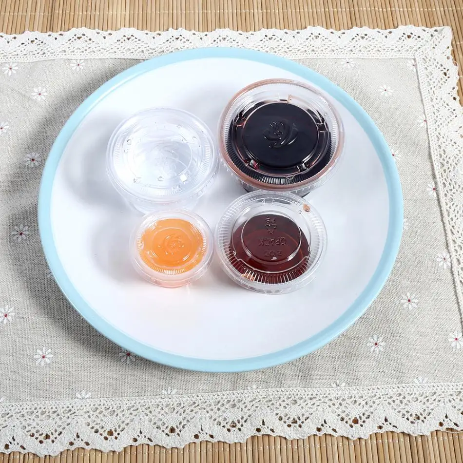 4 размера 50 шт Одноразовая чашка пластиковая прозрачная для соуса Chutney с крышкой