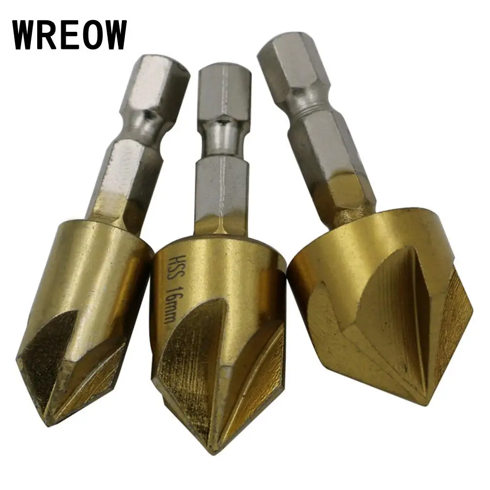 

6pc HSS Drill Bit Hex Flute Chamfer Metric Titanium Countersink Construction Drill Bit Set Strong Woodworking Tool 6mm-19mm
