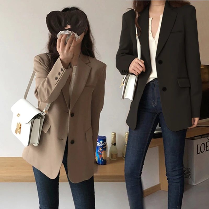 Women Blazer Single Breasted Regular Length Solid Notched Pockets Full Sleeve Korean England Style | Женская одежда
