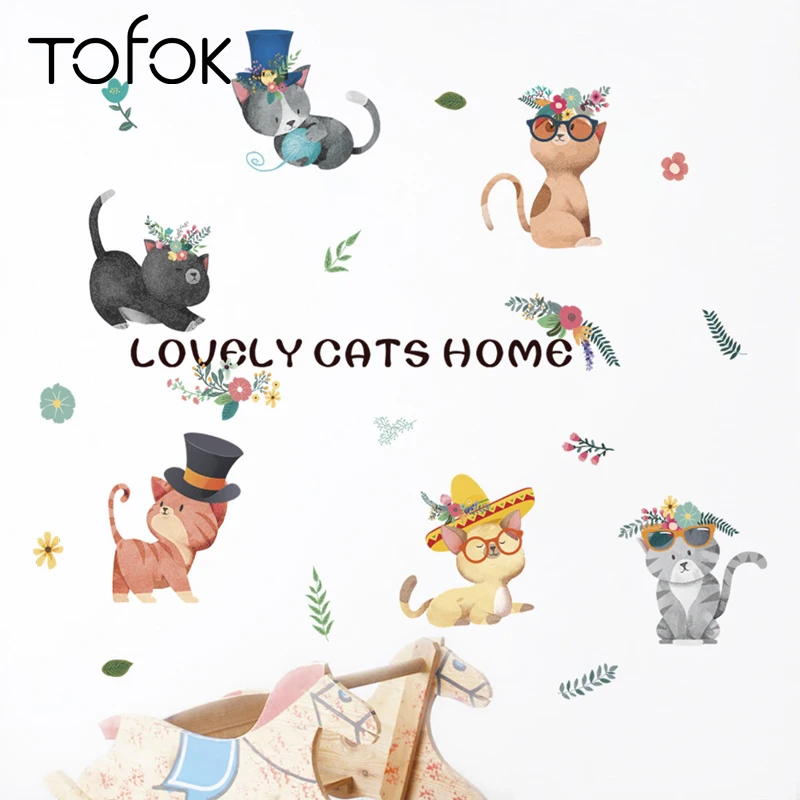Tofok ПВХ милые кошки домашняя стена мультяшная наклейка животное Сделай Сам