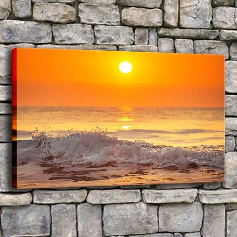 

1 Piece Canvas Art Print Seascape Beach Ocean Wave Sunrise Landscape Picture Modern Popular On The Wall Decor Framework Poster