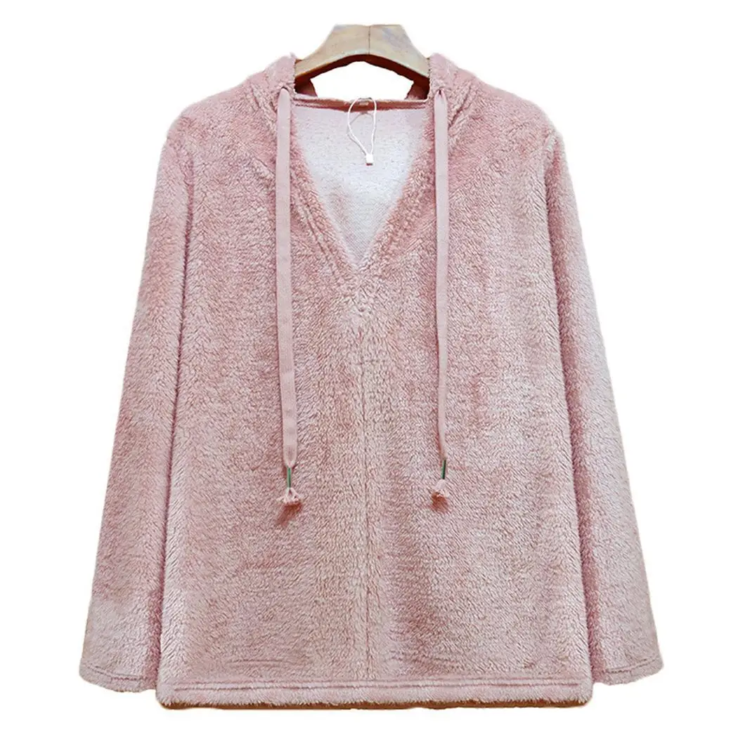 Женские повседневные однотонные топы с капюшоном и v-образным вырезом длинными