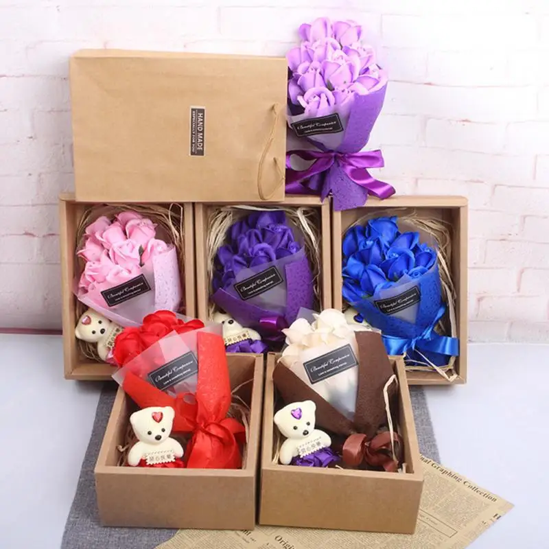 7 шт. Ароматические Мыло ручной работы розы с милым медведем и Подарочная коробка