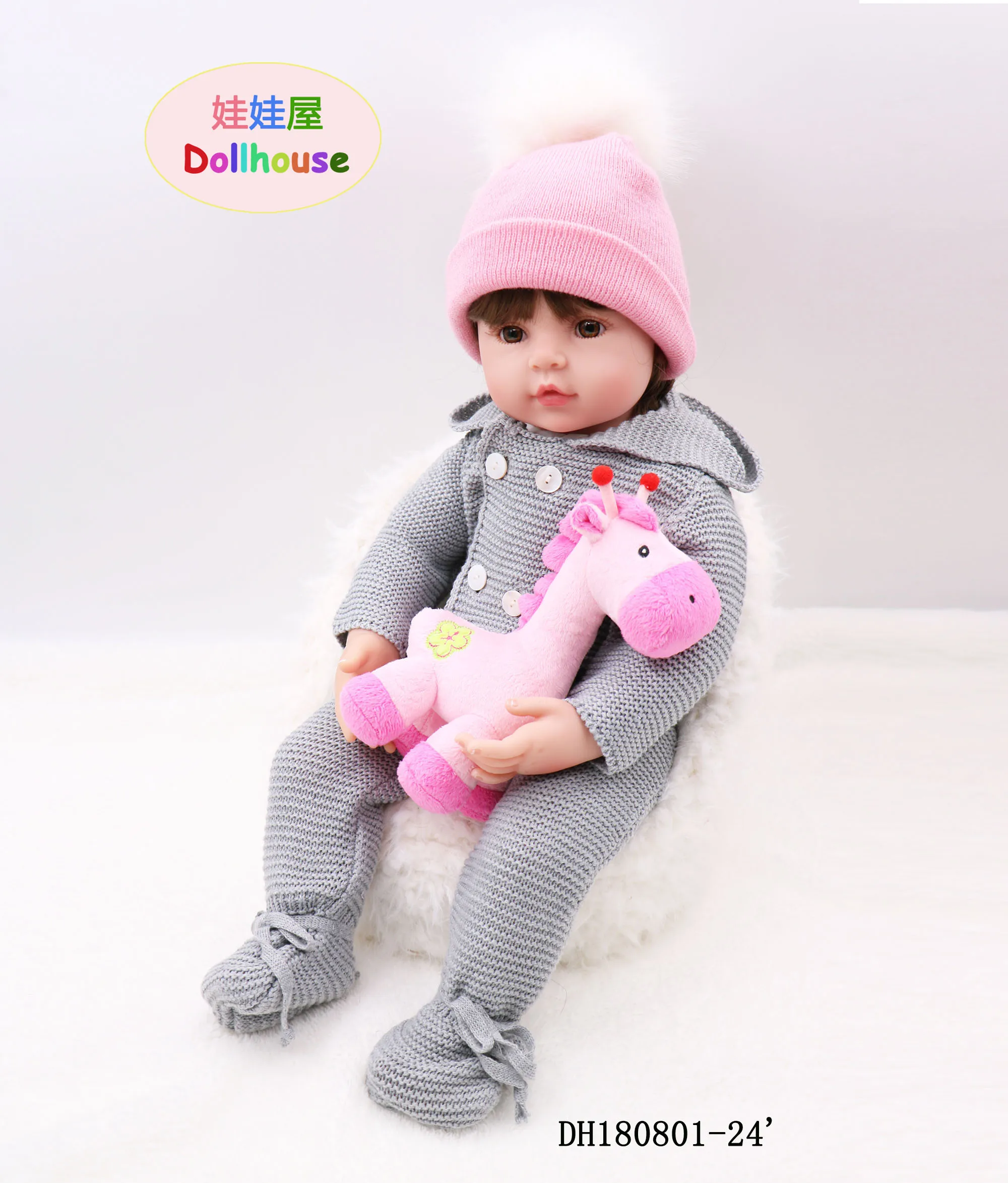 Dollhouse24in 60 см Новое Поступление Имитация новорожденной девочки с плюшевой