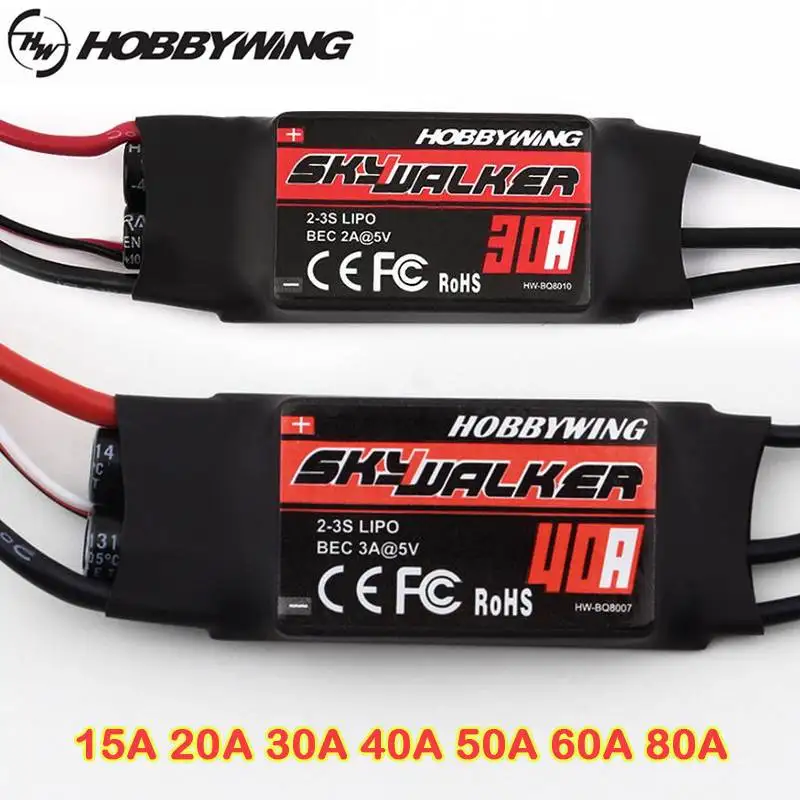 Hobbywing Skywalker 15A 20A 30A 40A 50A 60A 80A бесщеточный ESC Регулятор скорости W/UBEC для RC самолета