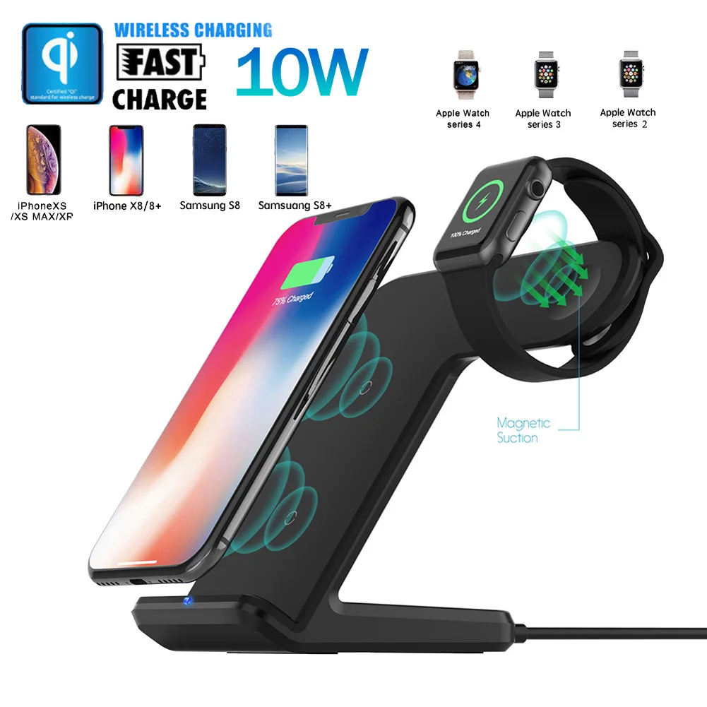 Беспроводная подставка Mayround для быстрой зарядки Qi iWatch iPhone XS Max Galaxy 2 в 1 держатель